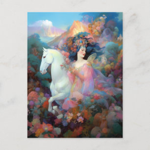 Woman And White Horse Fantasy Art Postcard