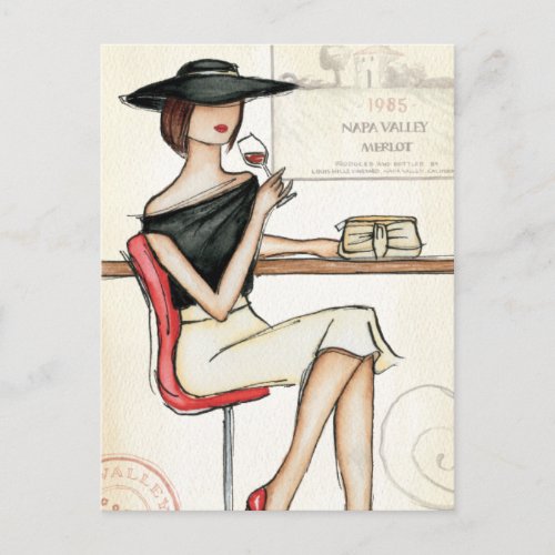 Woman and Wine Glass Postcard