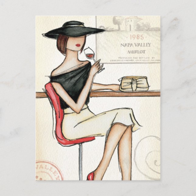 Woman and Wine Glass Postcard (Front)