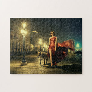 Woman and Wolf Jigsaw Puzzle