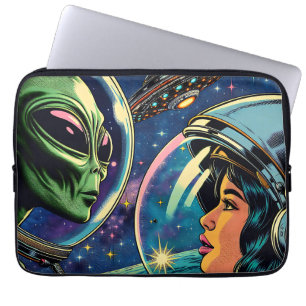 Woman Astronaut Meets Extraterrestrial Alien Laptop Sleeve