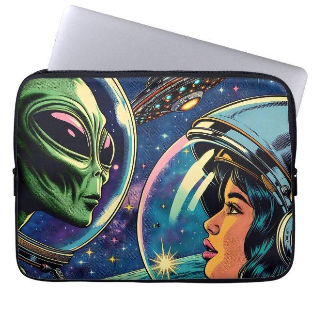 Woman Astronaut Meets Extraterrestrial Alien  Laptop Sleeve (Front)