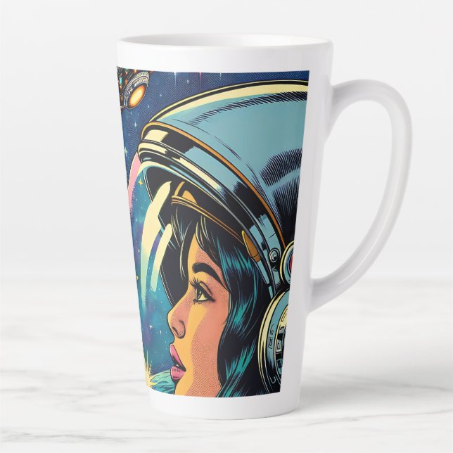 Woman Astronaut Meets Extraterrestrial Alien  Latte Mug (Right)