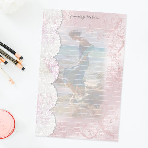 Woman at Beach Faux Lace Lined Stationery