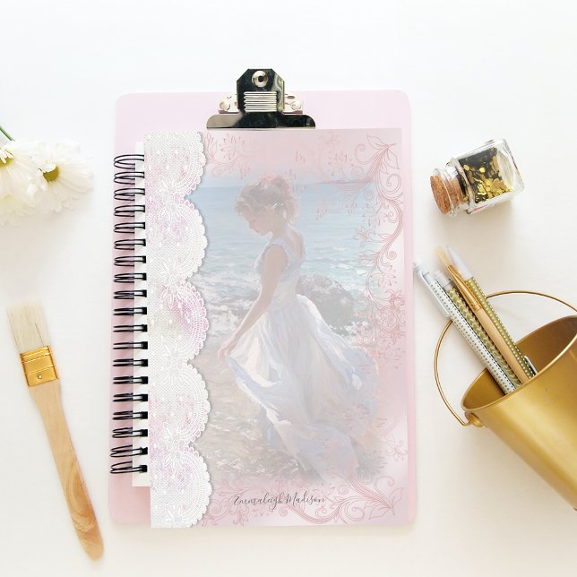 Woman at Beach Faux Lace Stationery (Creator Uploaded)
