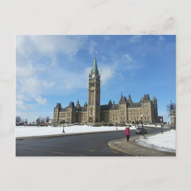 Woman at Canadian Parliament in Ottawa Postcard (Front)