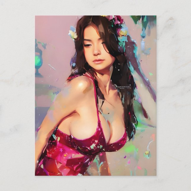 Woman At the Club Colorful Painting Postcard (Front)