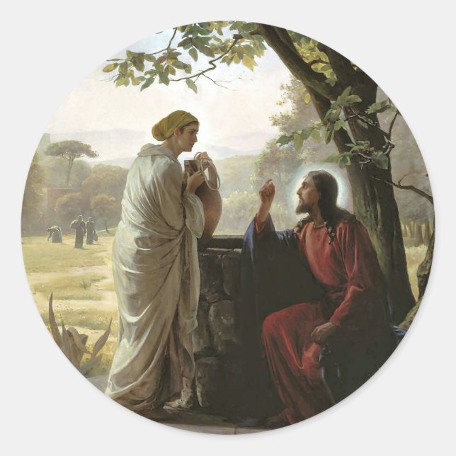 Woman at the Well, Religious Classic Round Sticker (Front)