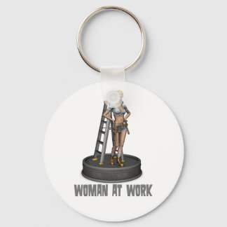 woman at work keychain
