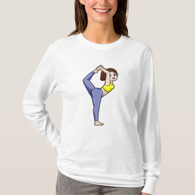 Woman at Yoga Stretching exercises Legs T-Shirt (Front)