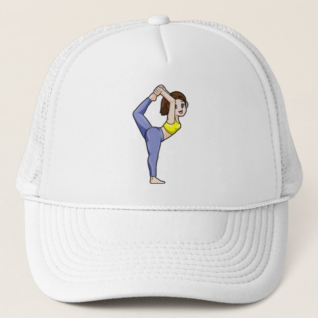 Woman at Yoga Stretching exercises Legs Trucker Hat (Front)