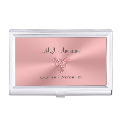 Woman Attorney luxury rose pink phoenix logo Case For Business Cards