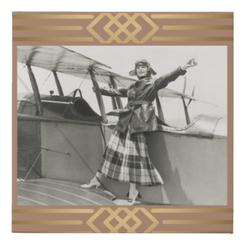woman aviator 1920s biplane pilot adventure   faux canvas print