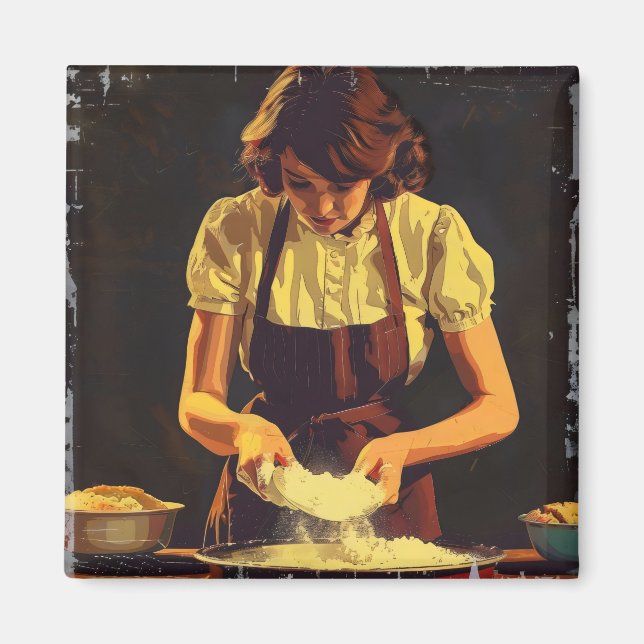 Woman Bake Vintage Magnet (Front)