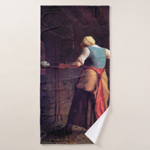 Woman Baking Bread, Jean-Francois Millet Bath Towel