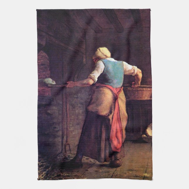 Woman Baking Bread, Jean-Francois Millet Kitchen Towel (Vertical)