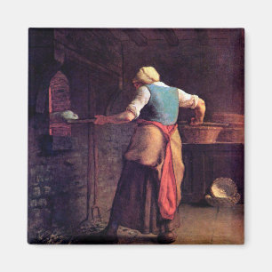 Woman Baking Bread, Jean-Francois Millet Magnet