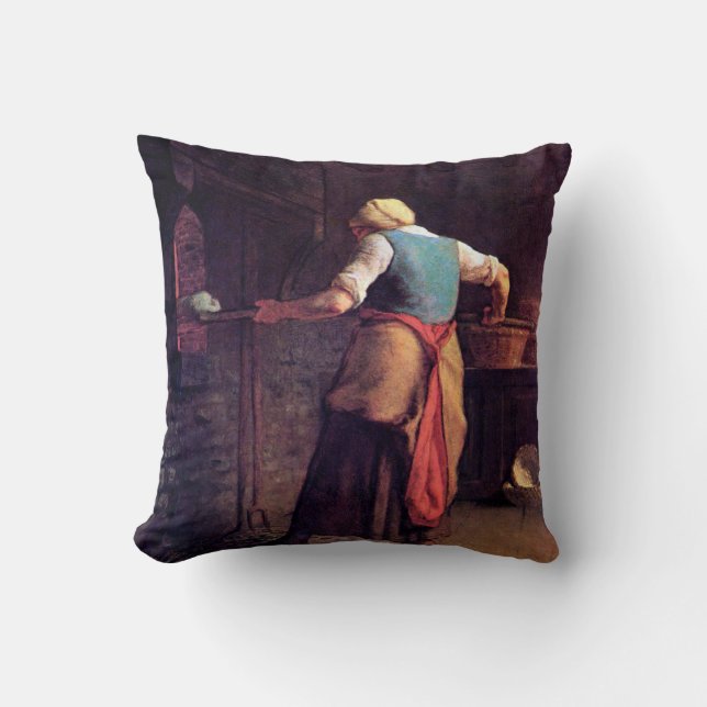 Woman Baking Bread, Jean-Francois Millet Throw Pillow (Front)