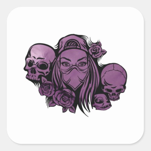 Woman Bandana Skulls Roses Skull Square Sticker