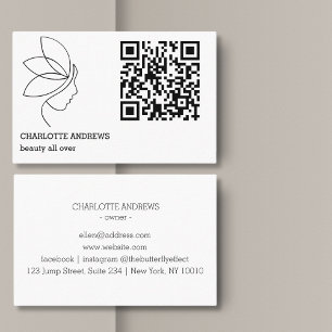 Woman Beauty Line Art QR Code White Business Card