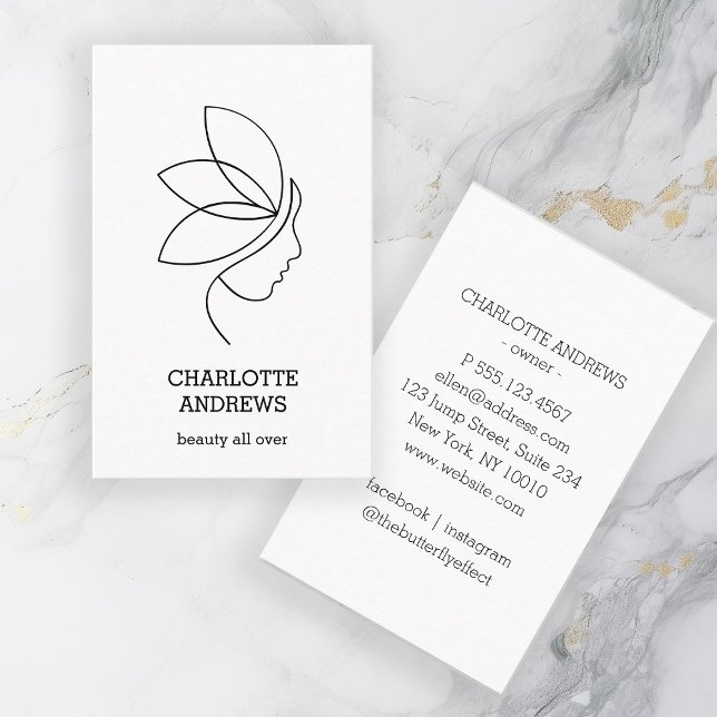 Woman Beauty Line Art White  Business Card (Creator Uploaded)
