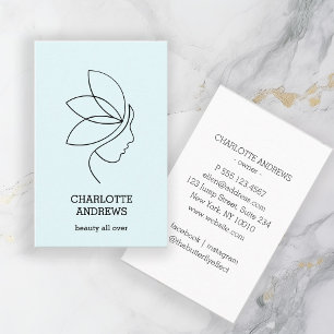 Woman Beauty Line Art White Light Blue Business Card