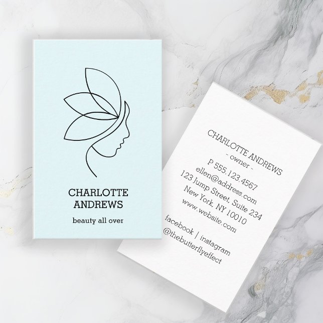 Woman Beauty Line Art White Light Blue Business Card (Creator Uploaded)