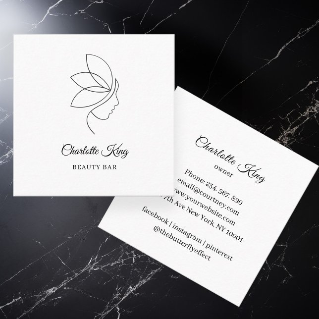 Woman Beauty Line Art White  Square Business Card (Creator Uploaded)