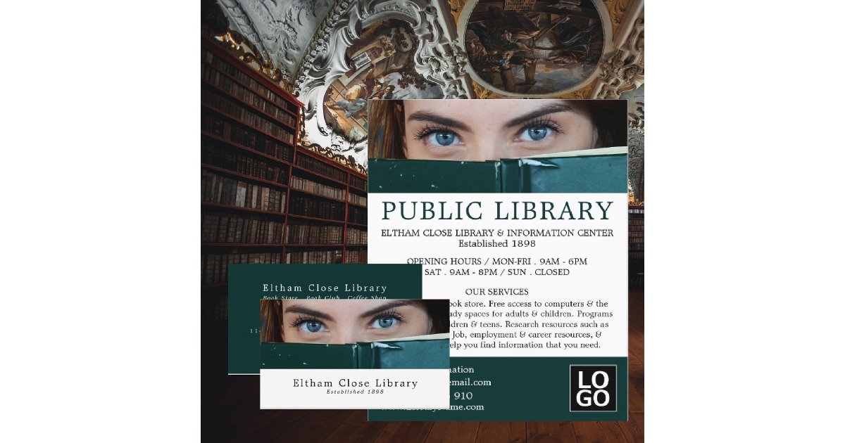 Woman Behind Book, Library Advertising Flyer | Zazzle