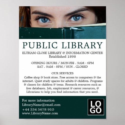 Woman Behind Book Library Advertising Poster
