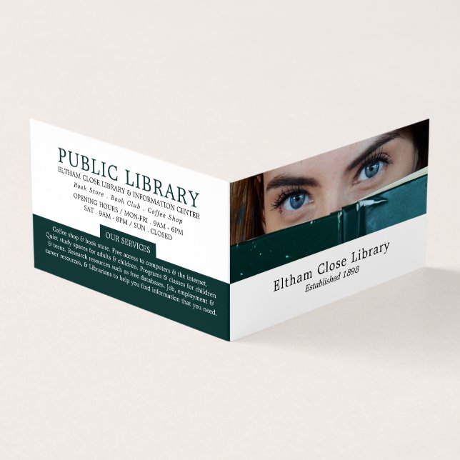 Woman Behind Book, Library, Librarian Detailed Business Card (Outside)