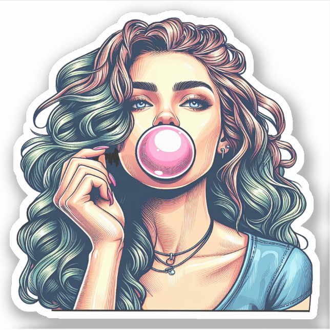 Woman Blowing Bubble gum bubble art Sticker (Front)