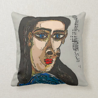 Woman Blue Face Abstract Throw Pillow
