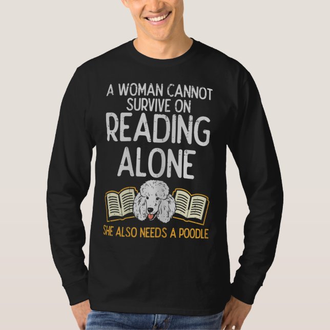 Woman Book Librarian Reading Poodle Pet Dog Lover  T-Shirt (Front)