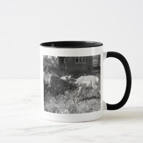 Woman bottle feeding an antelope mug