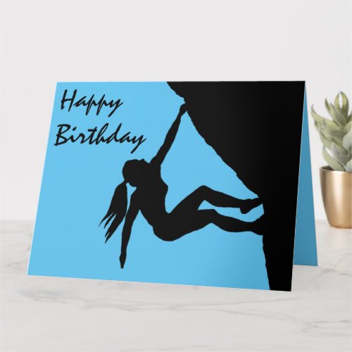 Woman bouldering Birthday card