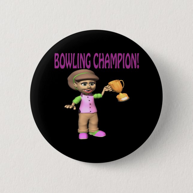 Woman Bowling Champion Button (Front)