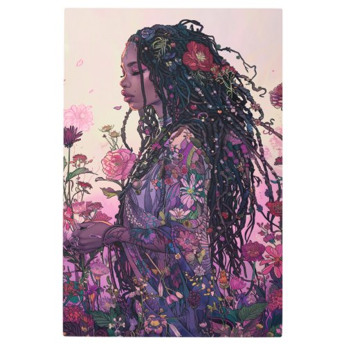  Woman Braids Beads SC4 Esoteric Goddess Floral Metal Print