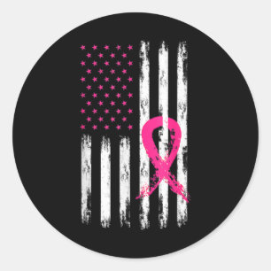 Woman Breast Cancer Awareness Vintage American Fla Classic Round Sticker