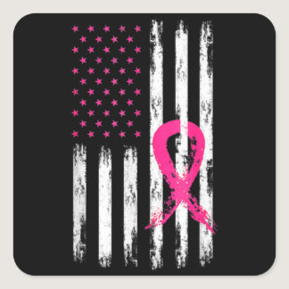 Woman Breast Cancer Awareness Vintage American Fla Square Sticker
