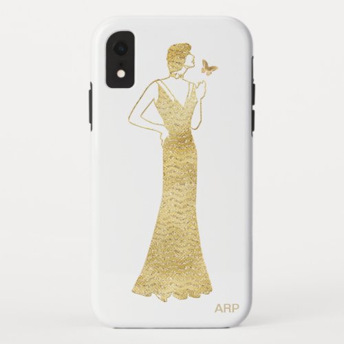  Woman Butterfly Art Deco Nouveau Glitter Gold iPhone XR Case