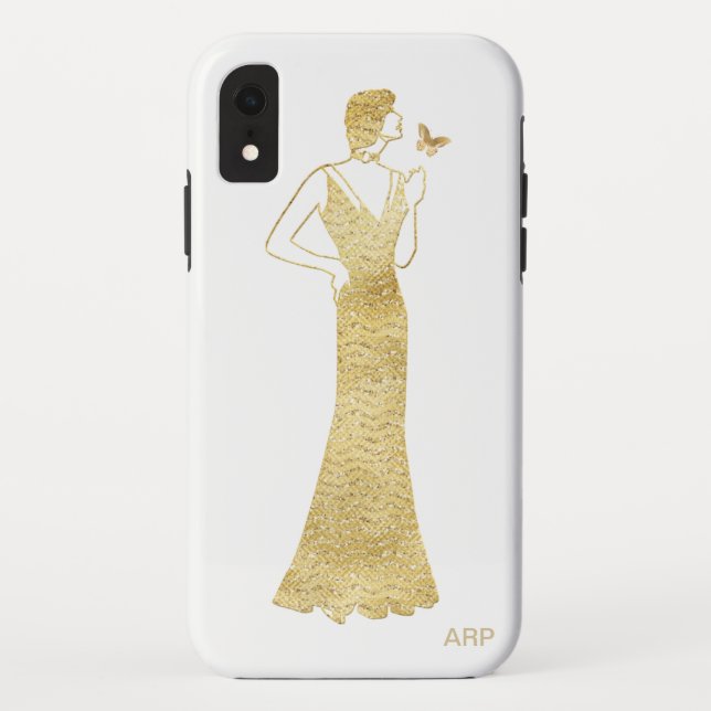 *~* Woman Butterfly Art Deco Nouveau Glitter Gold Case-Mate iPhone Case (Back)