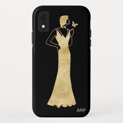  Woman Butterfly Art Deco Nouveau Gold Glitter iPhone XR Case