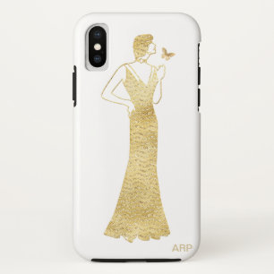 *~* Woman Butterfly Art Deco Nouveau Gold Glitter iPhone XS Case