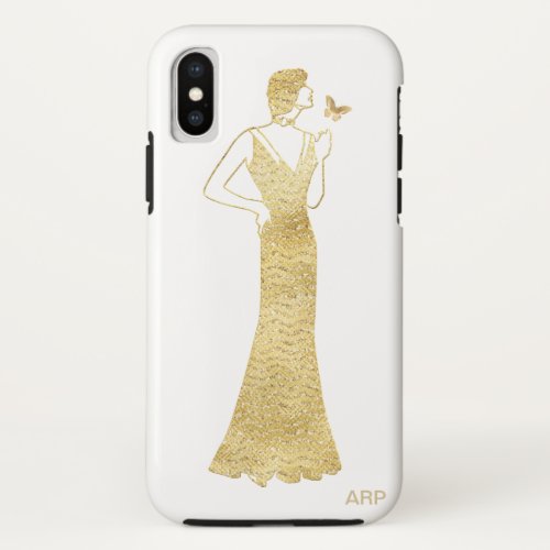  Woman Butterfly Art Deco Nouveau Gold Glitter iPhone XS Case