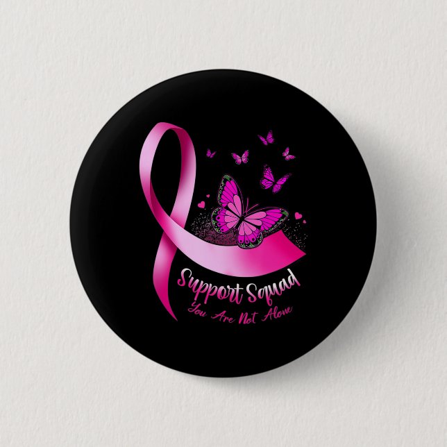 Woman Butterfly Support Squad Breast Cancer Warrio Button (Front)