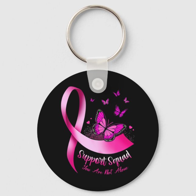 Woman Butterfly Support Squad Breast Cancer Warrio Keychain (Front)
