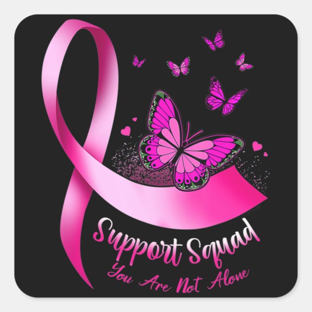 Woman Butterfly Support Squad Breast Cancer Warrio Square Sticker (Front)