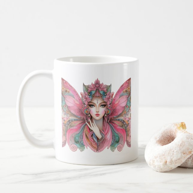 Woman Buttrfly Coffee Mug (With Donut)