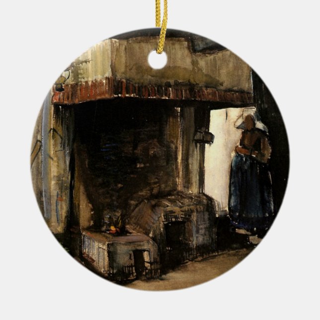 Woman by a Hearth by Vincent van Gogh Ceramic Ornament (Front)